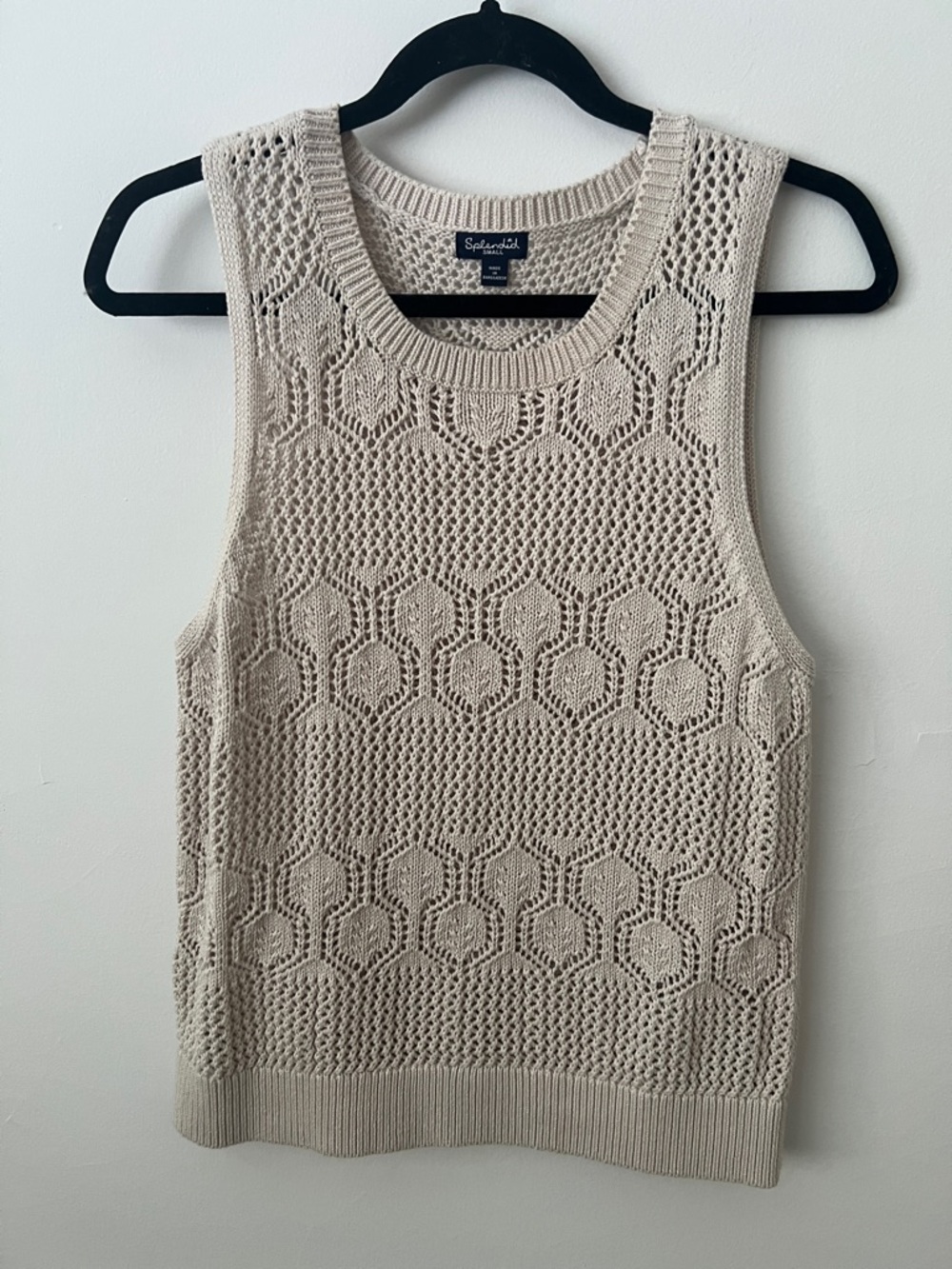 Splendid Neutral Crochet Knit Sleeveless Top